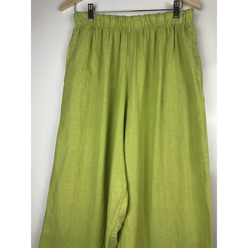 Bryn Walker 100% Linen Wide Leg Pull-On Pant Stretch Lagenlook Green Size Medium - Picture 3 of 12